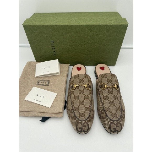 Gucci Princetown Horsebit Jumbo GG Flats Loafer Slip Sandal Mule Slides 37 - Picture 3 of 12